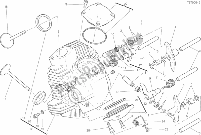 Alle onderdelen voor de Horizontale Kop van de Ducati Scrambler Flat Track Thailand USA 803 2015